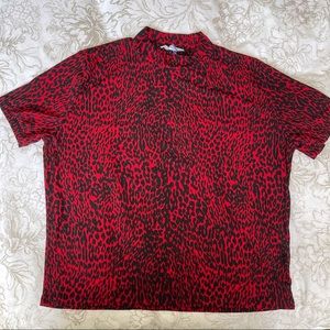 Zara Red Animal Print Stretchy Short Sleeve Top